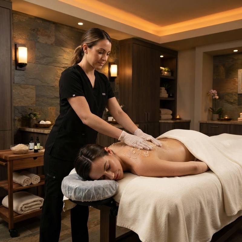 Professional body scrub and body care treatment in a premium spa setting
